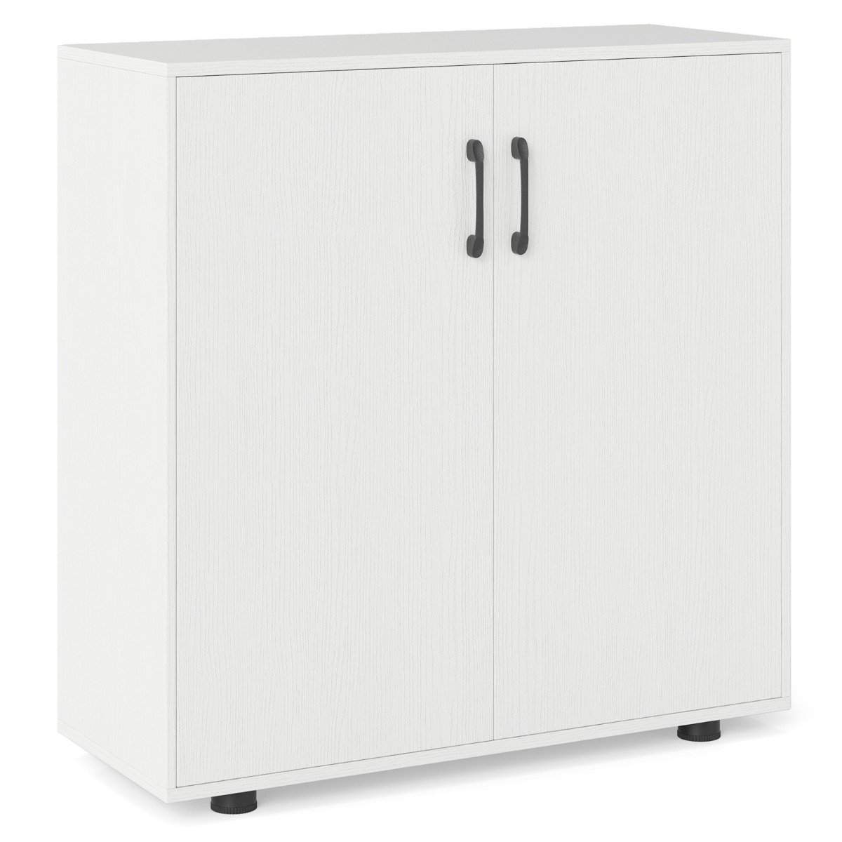 Hvidt opbevaringsskab med justerbar hylde – pladsbesparende design