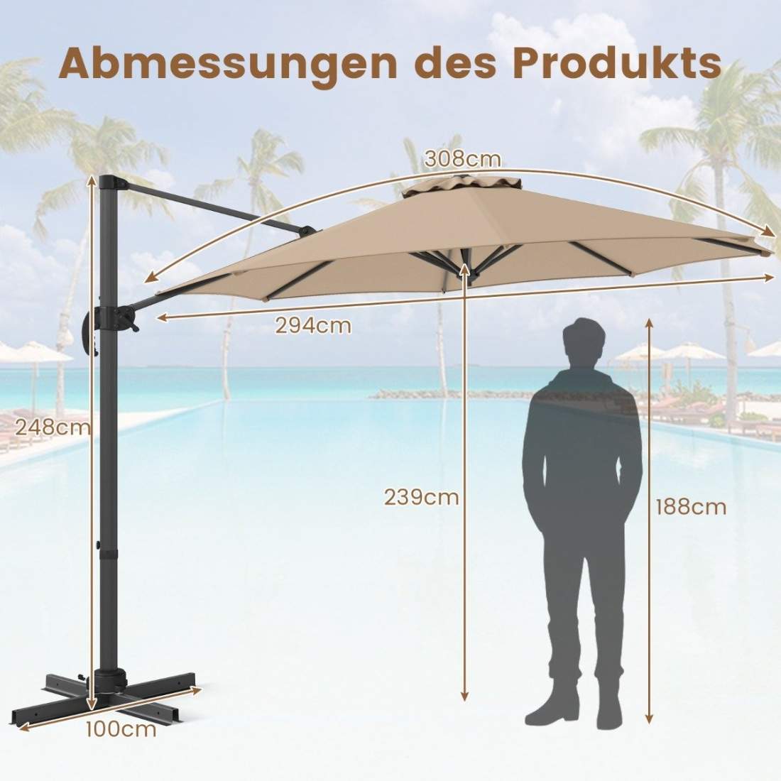 360° roterande uteplatsparaply – justerbar lutning, beige | Hem & Hobby | Pryloteket