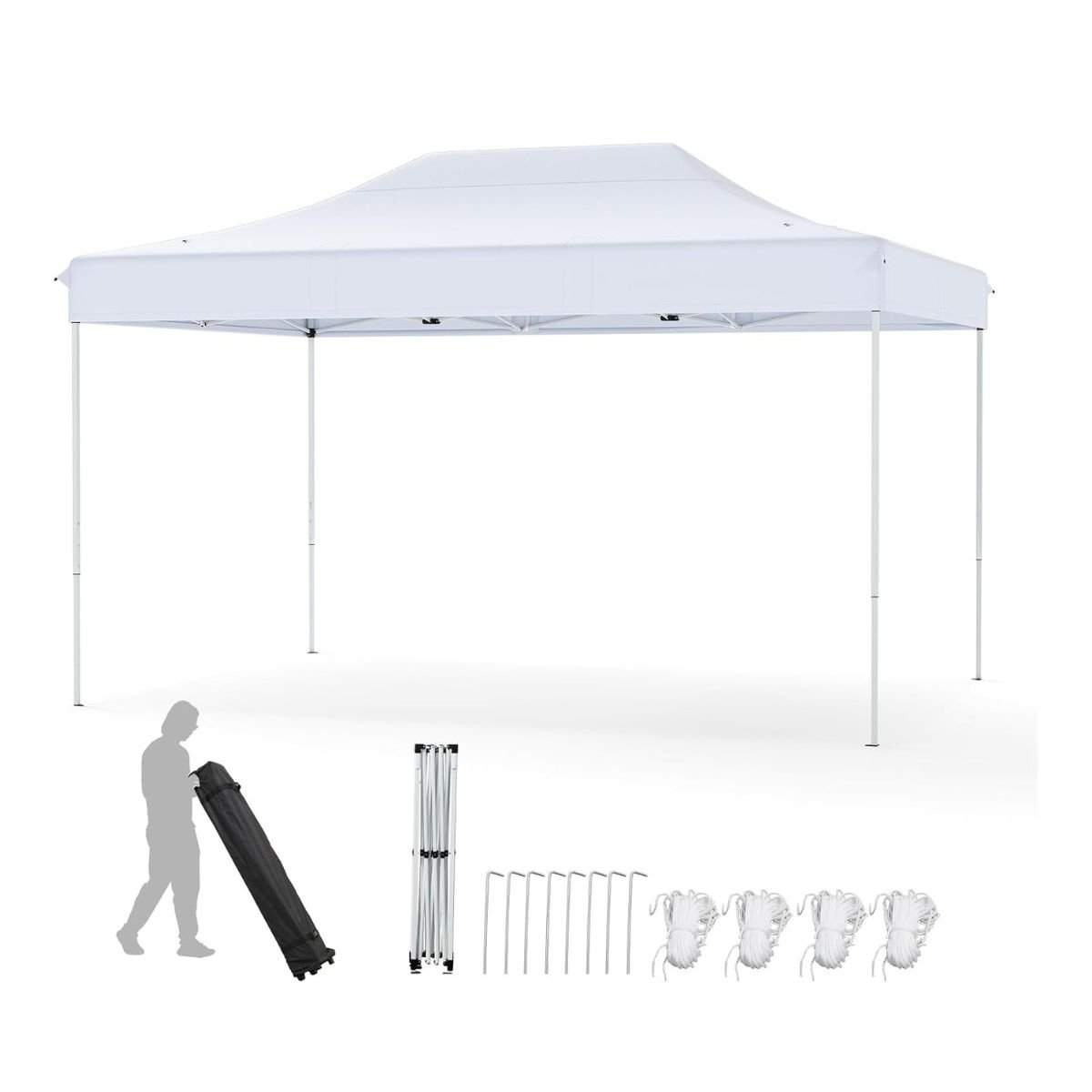 Justerbar pop-up pavillon, 3 x 4,5 m, hvid, med hjul