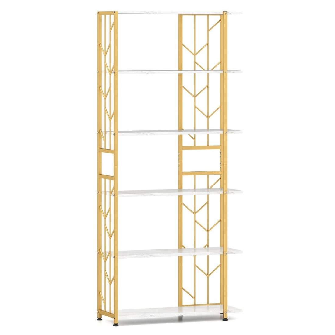 6-vånings geometrisk bokhylla – metallram, 80x31x180 cm, vit | Hem & Hobby | Pryloteket