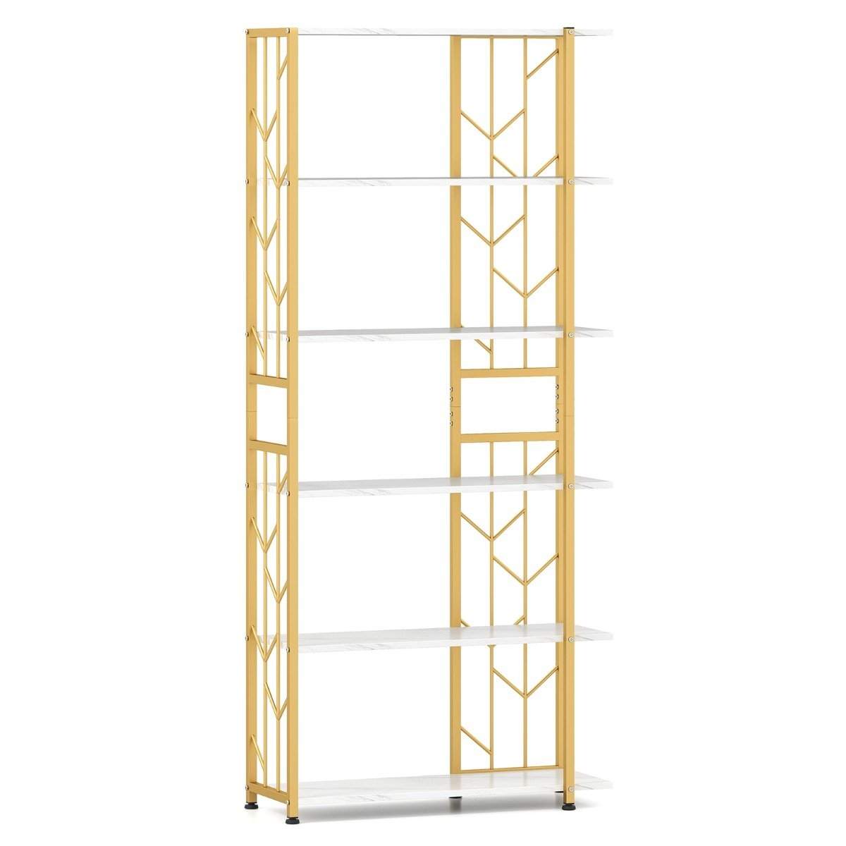 6-lags geometrisk bogreol – metalramme, 80x31x180 cm, hvid