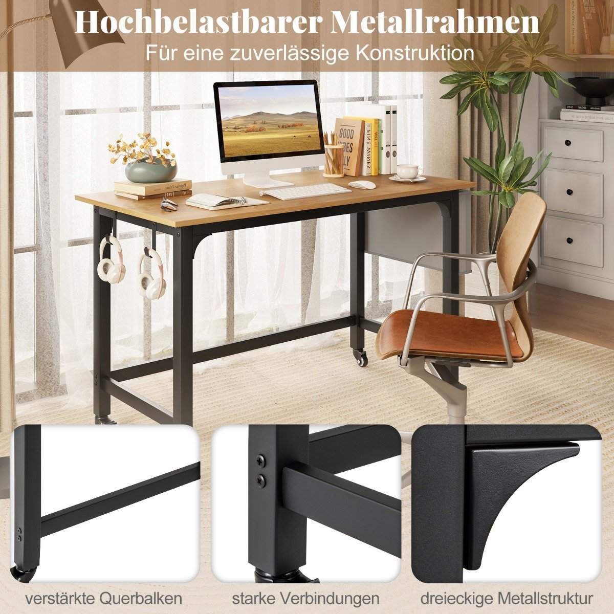 Mobilt skrivebord med hjul – rummeligt, holdbart, 120x60 cm