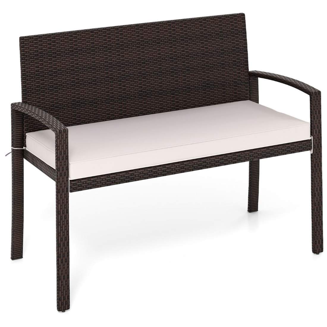 Utomhusbänk i rotting med kudde – väderbeständig, 360 kg kapacitet | Hem & Hobby | Pryloteket