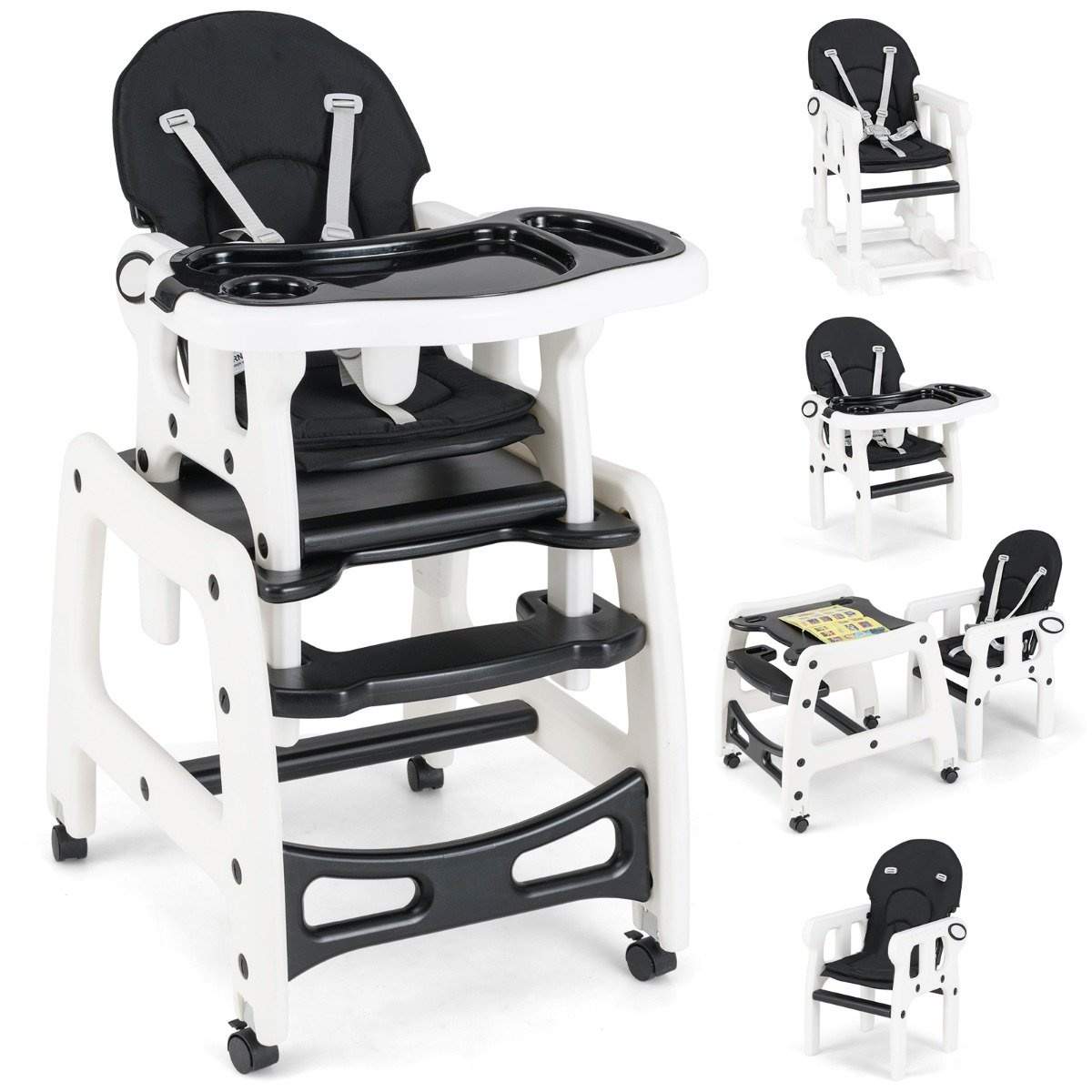 3-i-1 konvertibel barnestol – sort, justerbar og bærbar