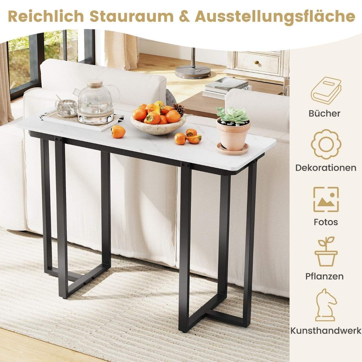 Smalt konsolbord – imiteret marmor, sort, 107x40x79,5 cm