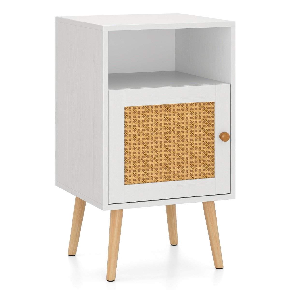 Natbord i rattan med opbevaring – Farmhouse Style, hvid