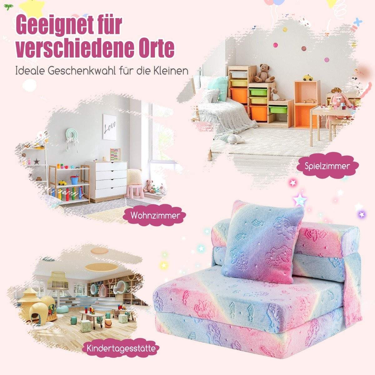 Cabriolet bäddsoffa för barn – lyser i mörkret, med kudde | Hem & Hobby | Pryloteket