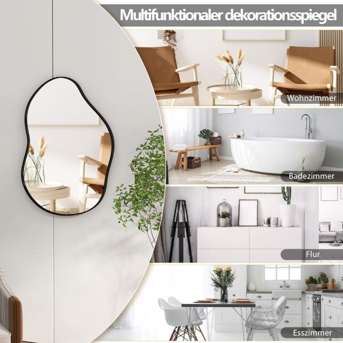 Asymmetrisk väggspegel – HD Reflection, 78 x 56,5 cm, Svart | Hem & Hobby | Pryloteket