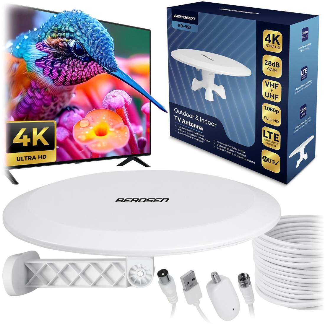 TV-antenn Ultra HD 4K – inomhus/utomhus, vit | Hem & Hobby | Pryloteket