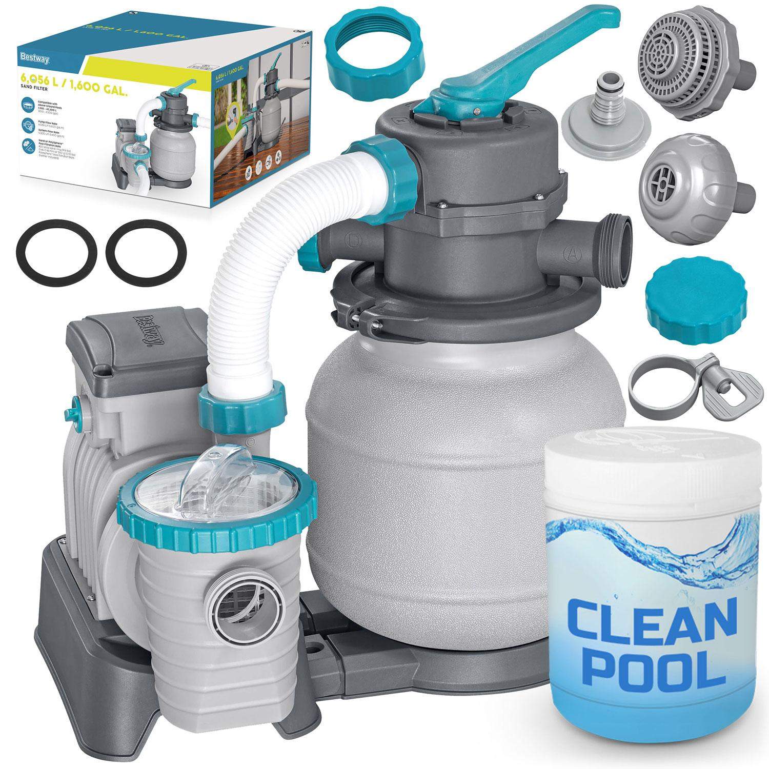 Poolsandfilterpumpe & multifunktionstabletter, 6056 L/t