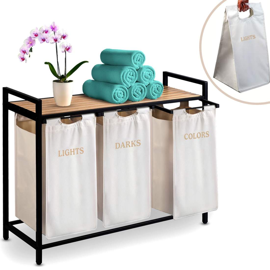 Tvättkorg – 3-fack, 120L kapacitet | Hem & Hobby | Pryloteket