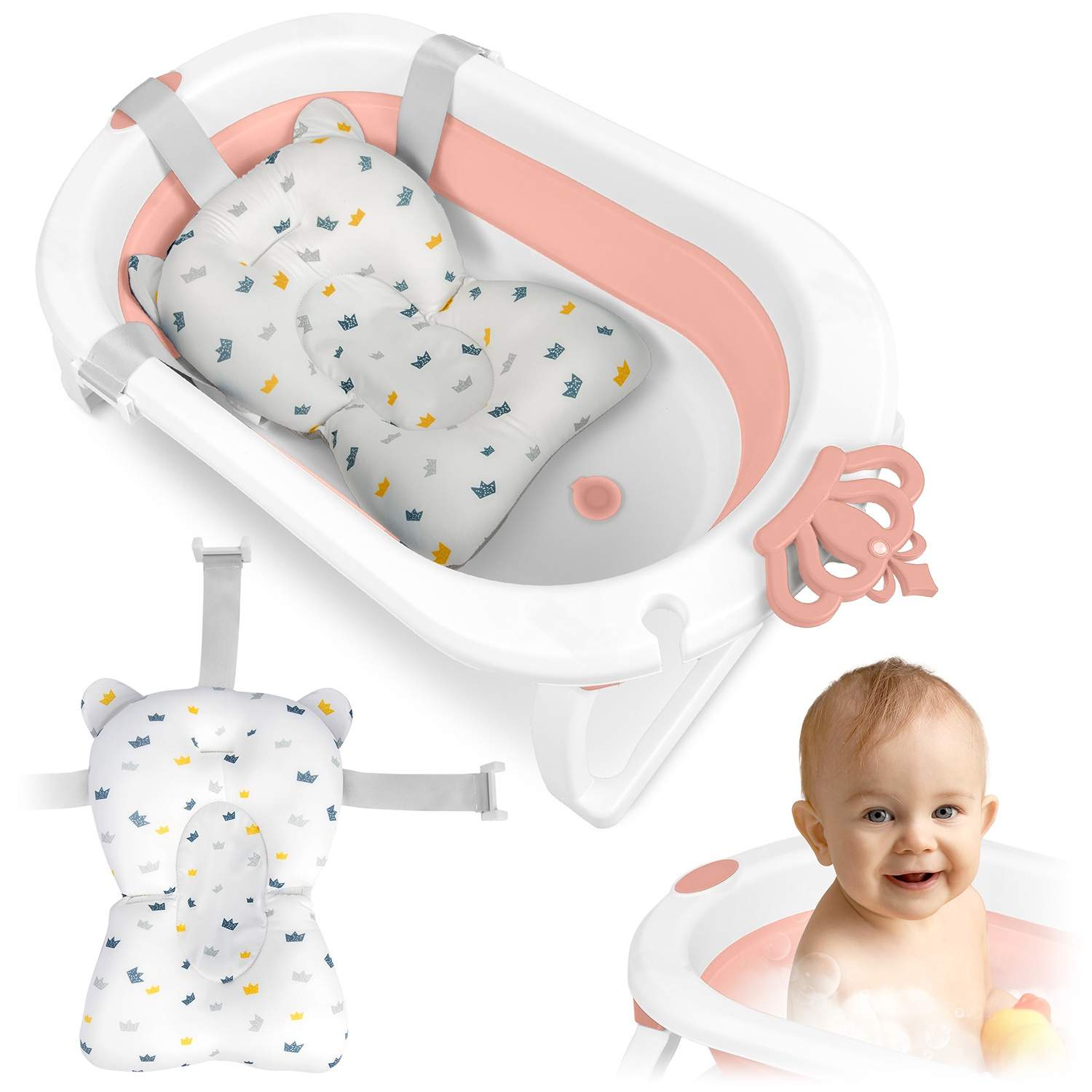 Foldbar babypotte med indsats – Hvid & Pink