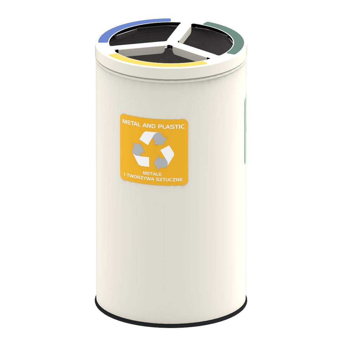 Rund genbrugsbeholder 3x25L - Gul, Blå, Grøn