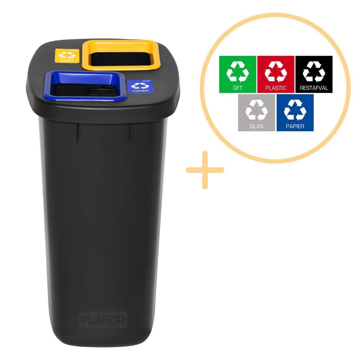 Genbrugsduospand - 90L, dobbelt rum, farvekodet