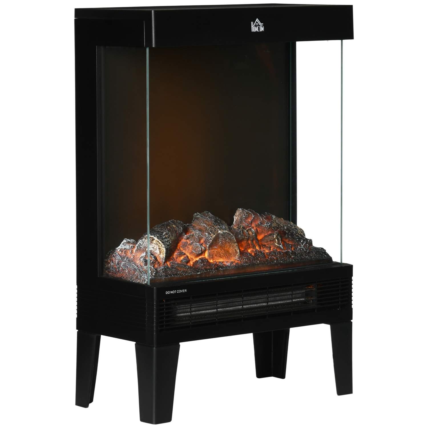 Elektrisk pejsevarmer, 2000W, LED 3D Flame, Sort