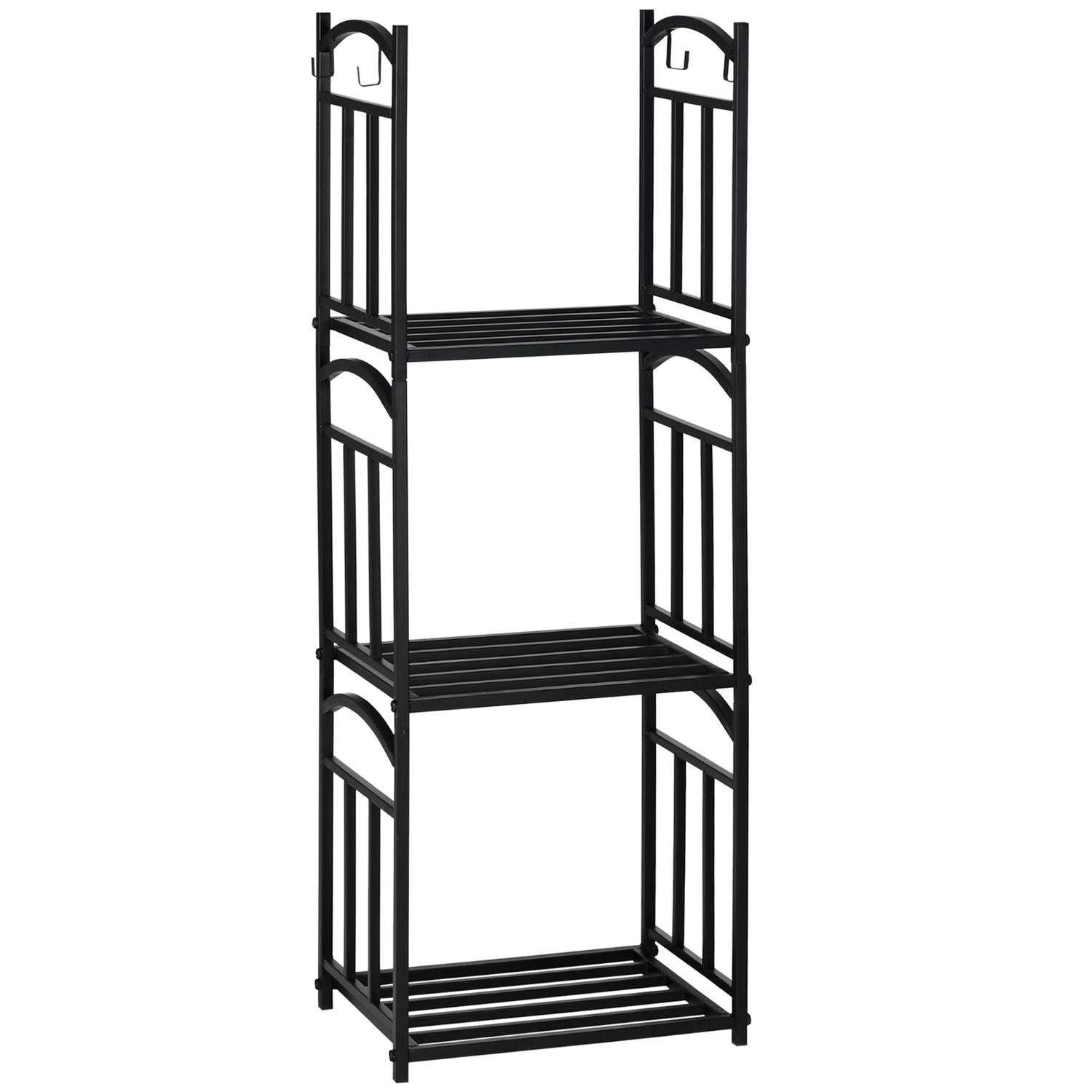 Indendørs brændestativ – 3-lags metal, 4 kroge, 46x32x126 cm