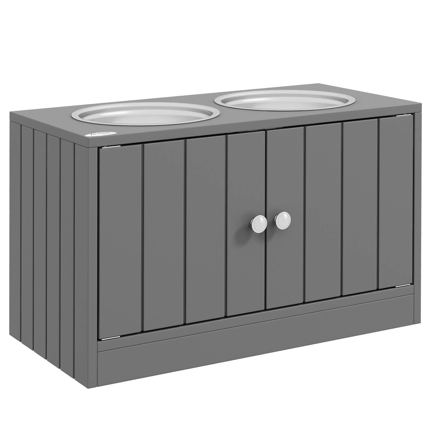 Forhøjet hundefoderstation, 2 skåle, 44L opbevaring, Grå