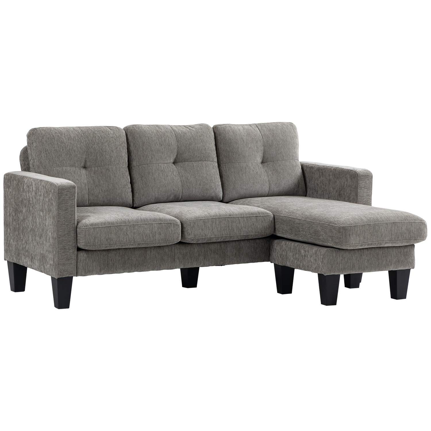 Vendbar L-formet sofa med hørlook, 186 x 130 x 84 cm, brun