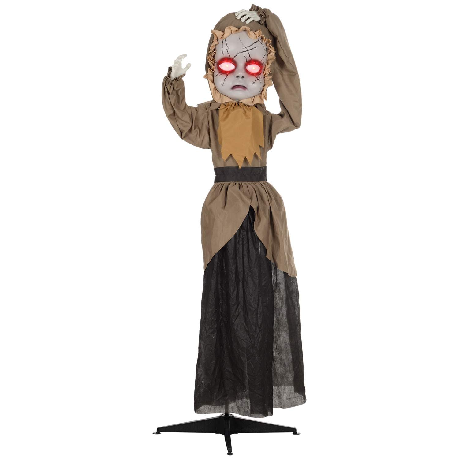 Halloween Animatronic Doll – Bevægende hoved, røde øjne, batteridrevet
