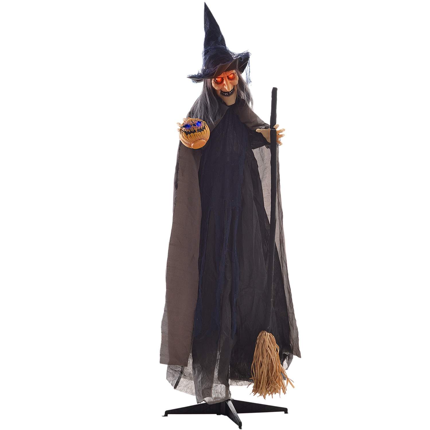 Halloween hekse-dekoration – glødende øjne, uhyggelige lyde, 107x65x190 cm
