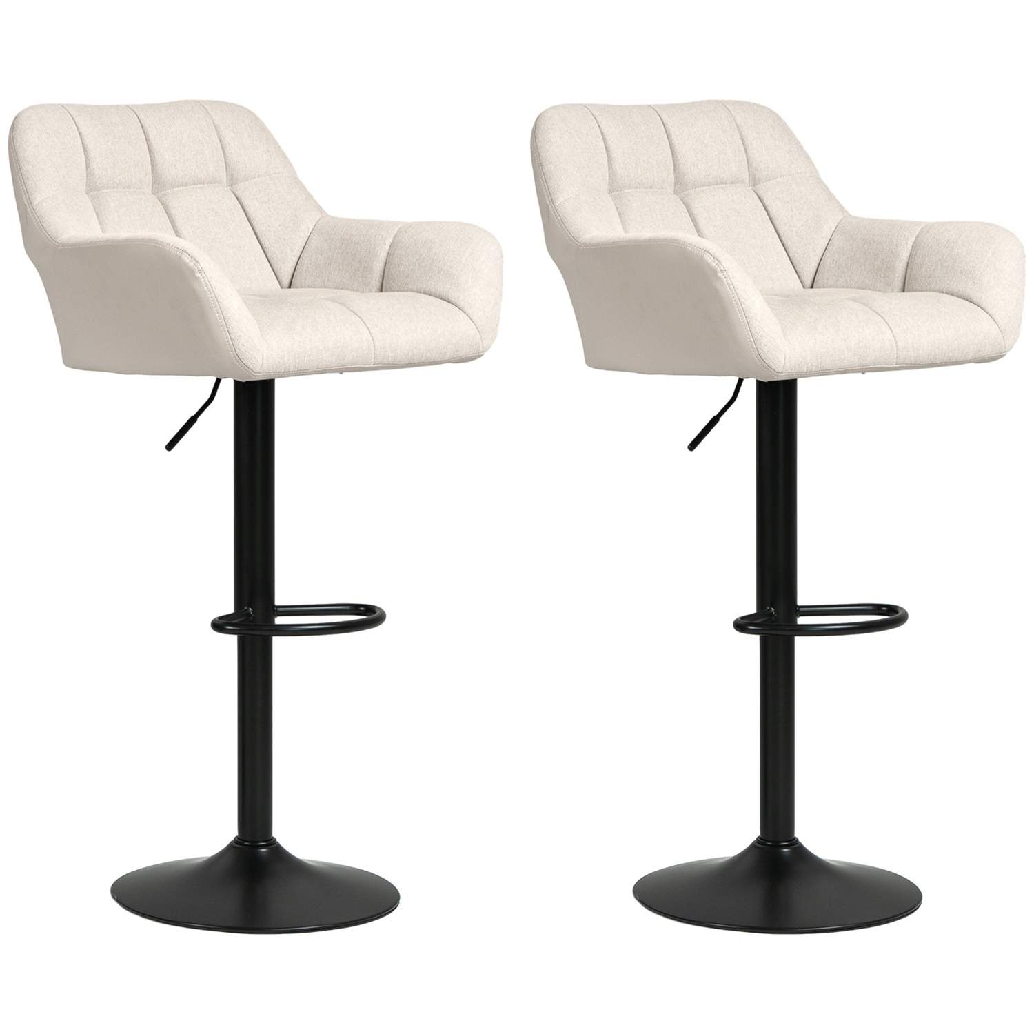 Justerbare retro barstole, sæt med 2 – creme og sort