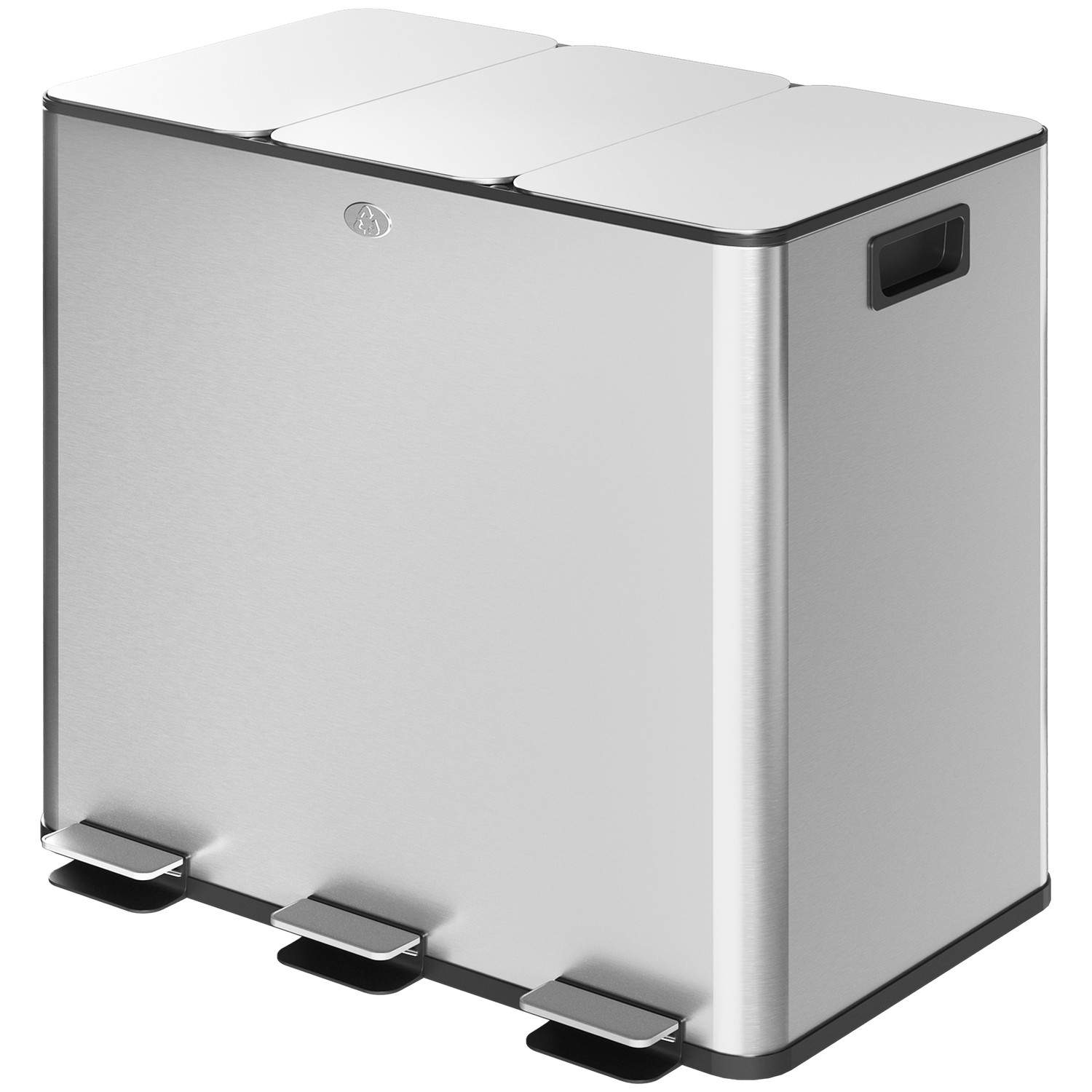 Genbrugsspand med 3 x 20L rum, Soft-Close, Sølv