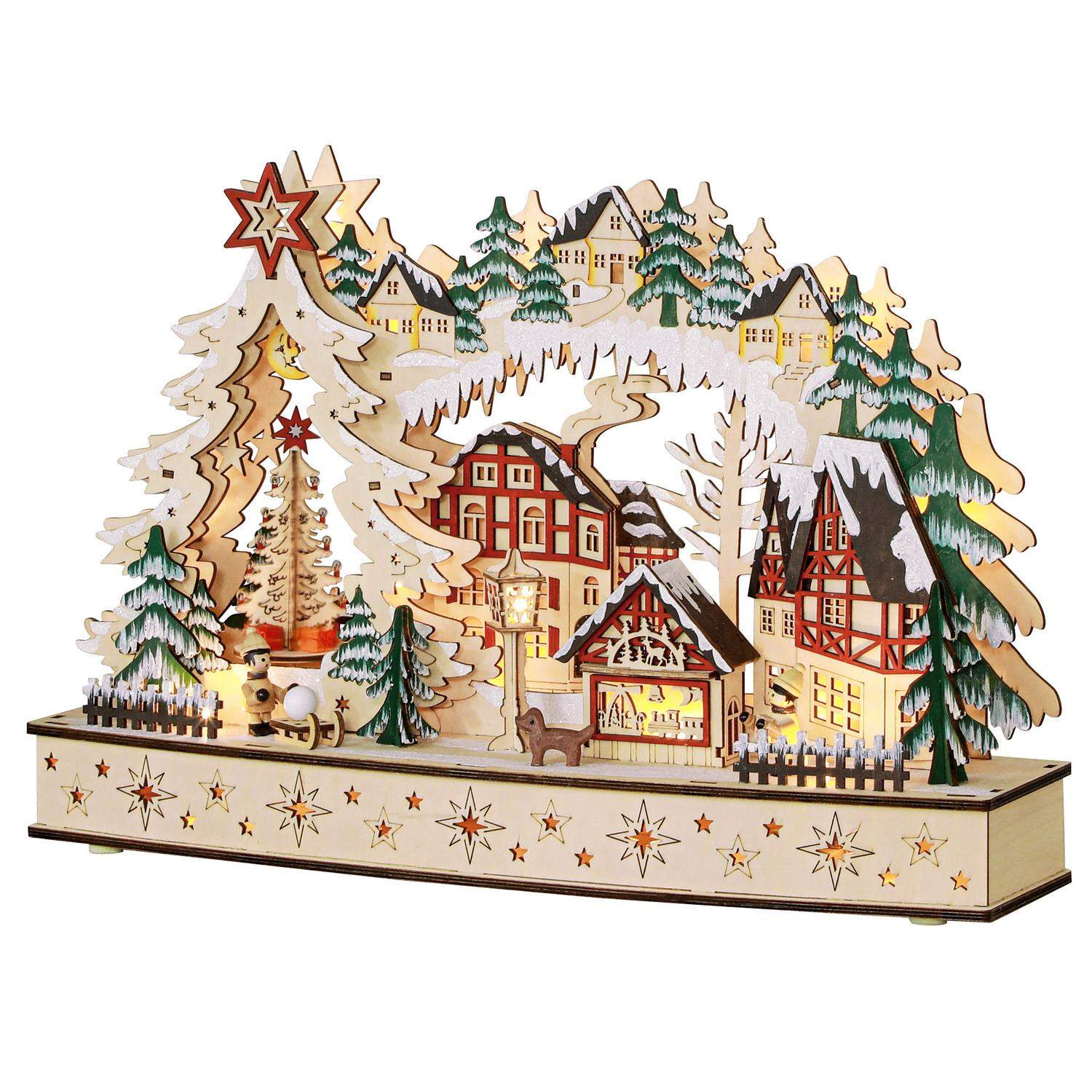 Winter Wonderland Christmas Village, 20 LED-lys, naturligt træ