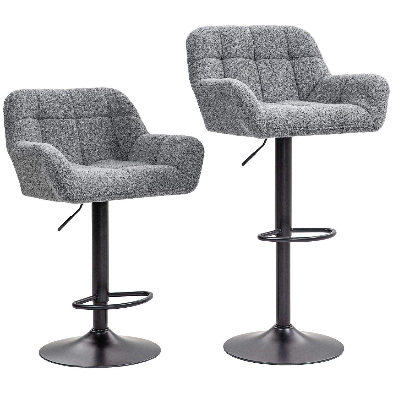 Justerbare retro barstole, sæt med 2, grå & sort fleece