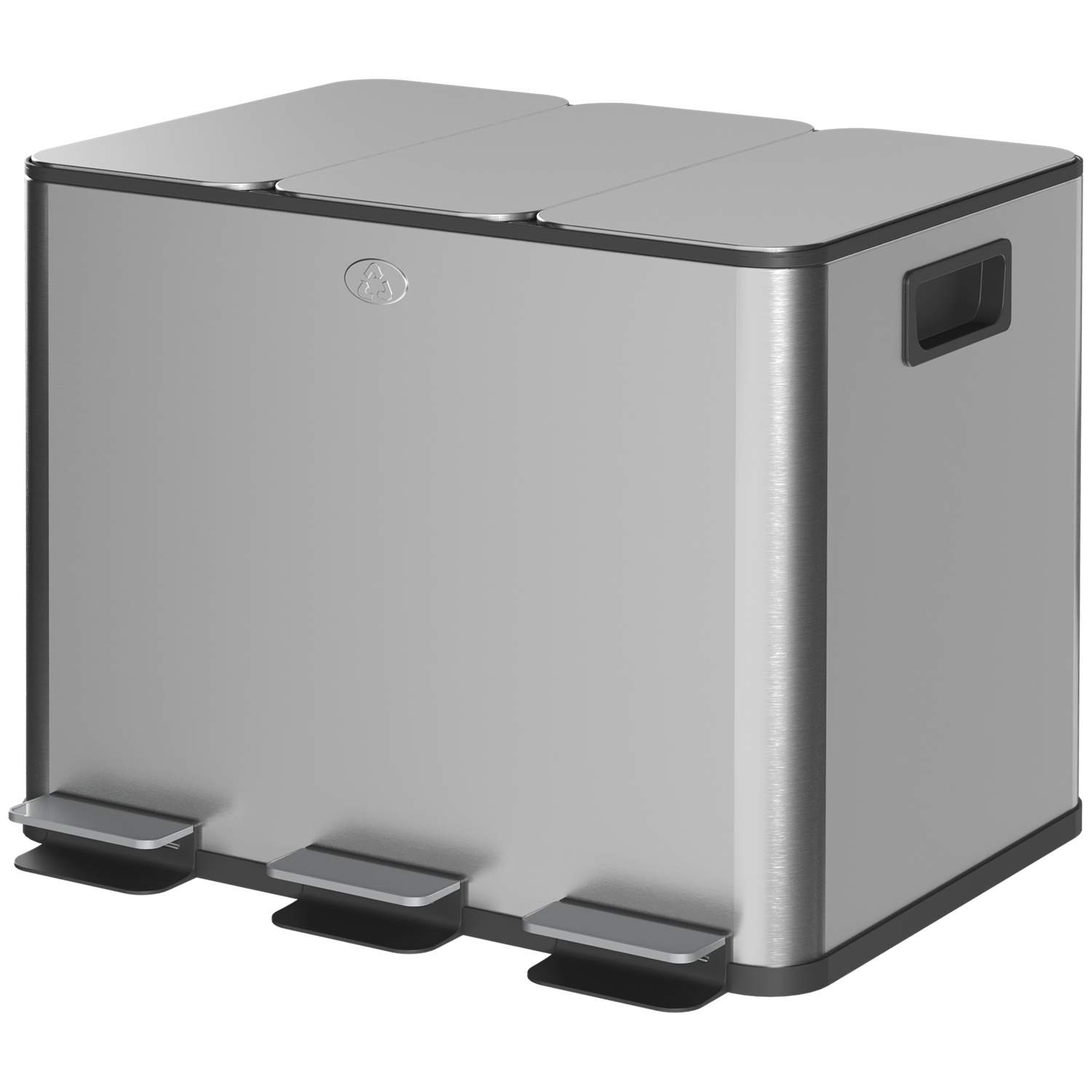 Genbrugsspand med 3 x 20L rum, Soft-Close, Sølv