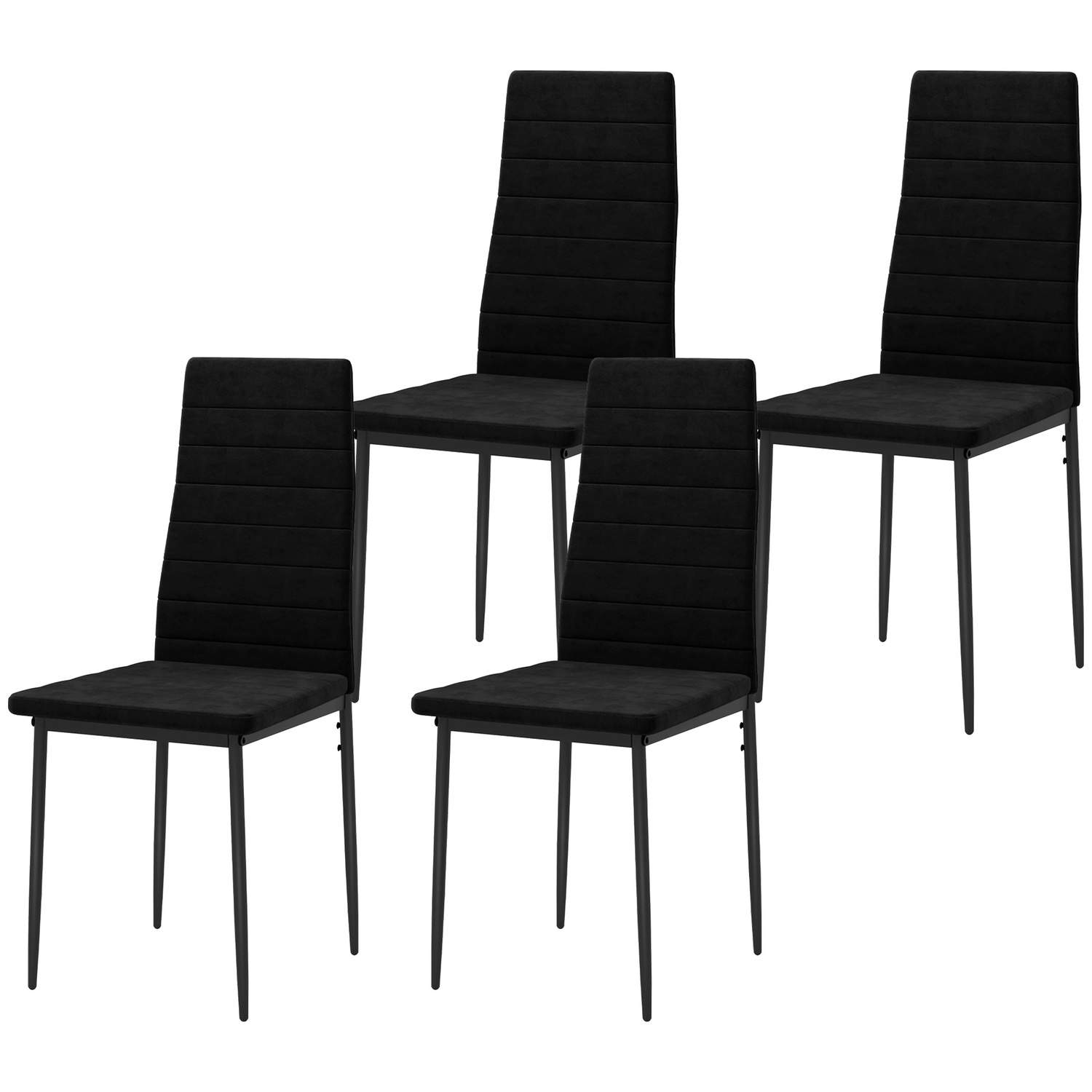 Spisestuestole Sæt med 4 – Armløs, stof, metalben, sort