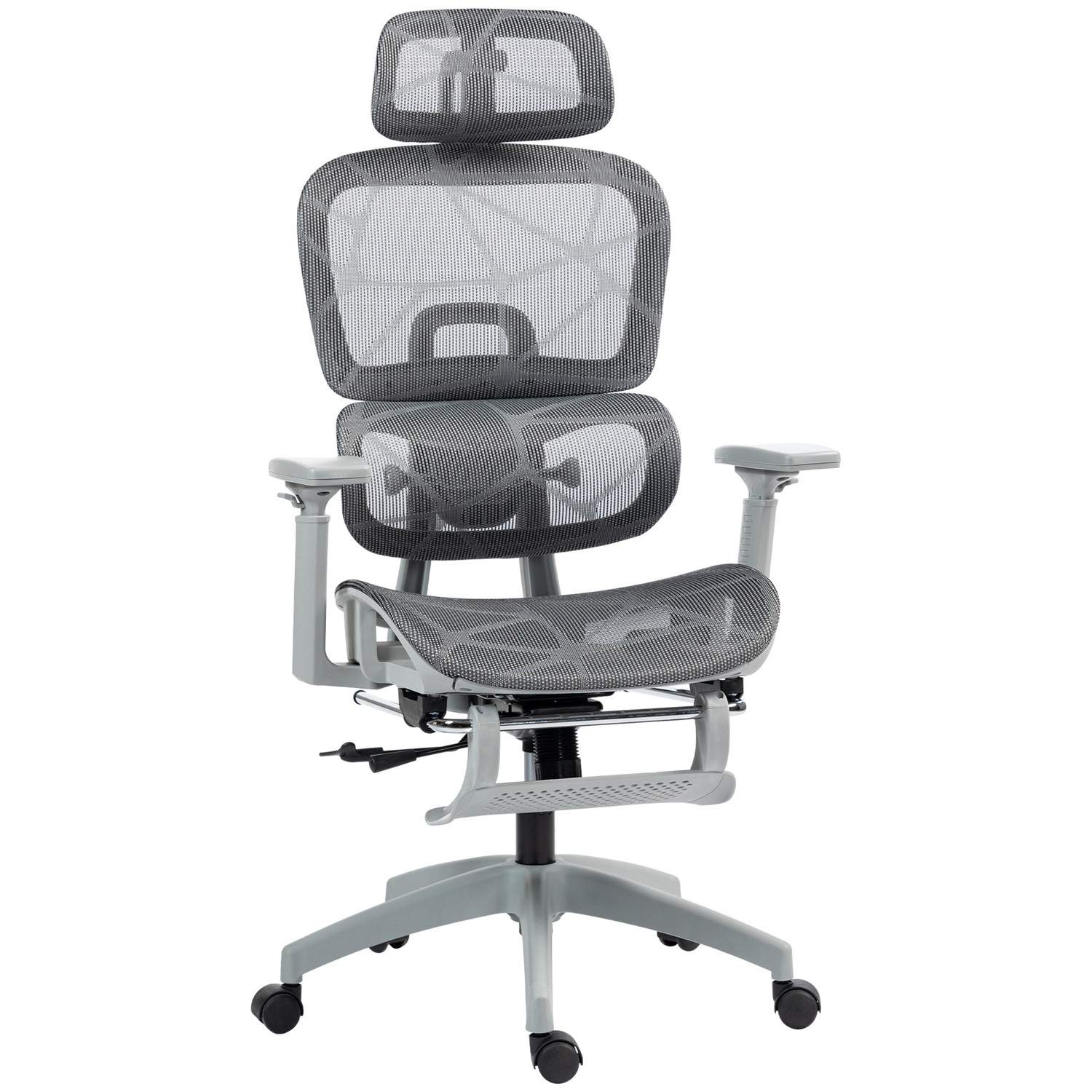 Ergonomisk kontorstol, justerbar mesh, grå med armlæn