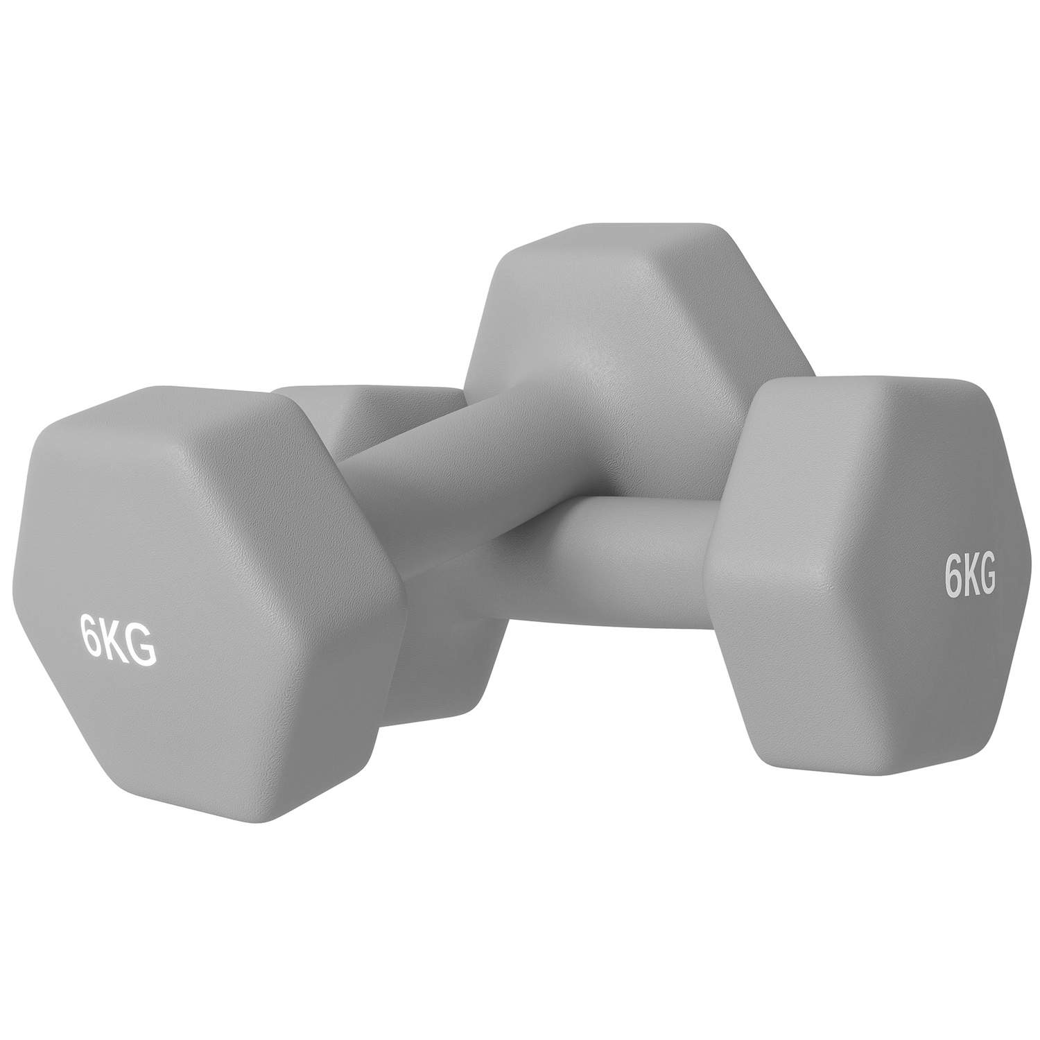 6 kg Hex håndvægtssæt, skridsikker, gulvvenlig, grå