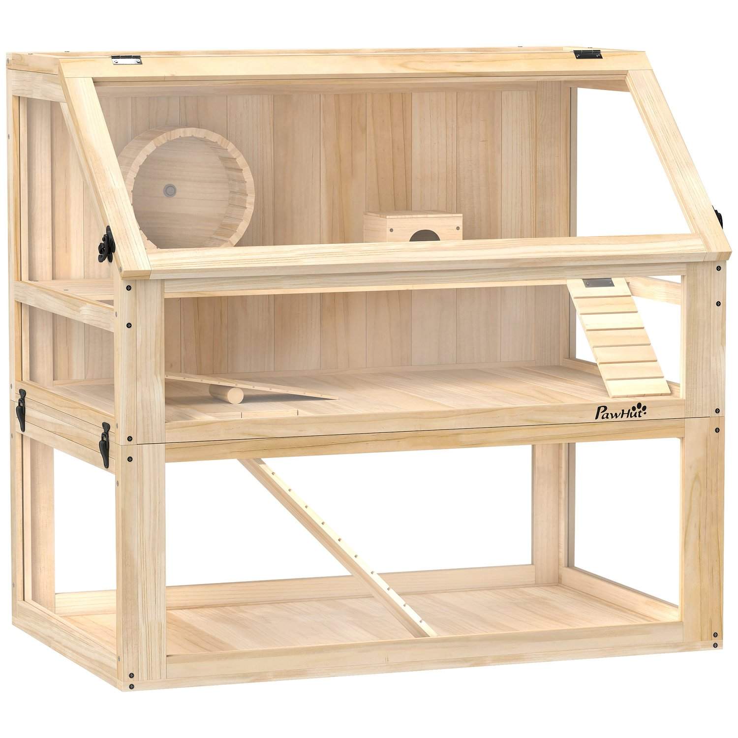 Hamsterbur i træ, 3 niveauer med hjul, 80x50x76 cm
