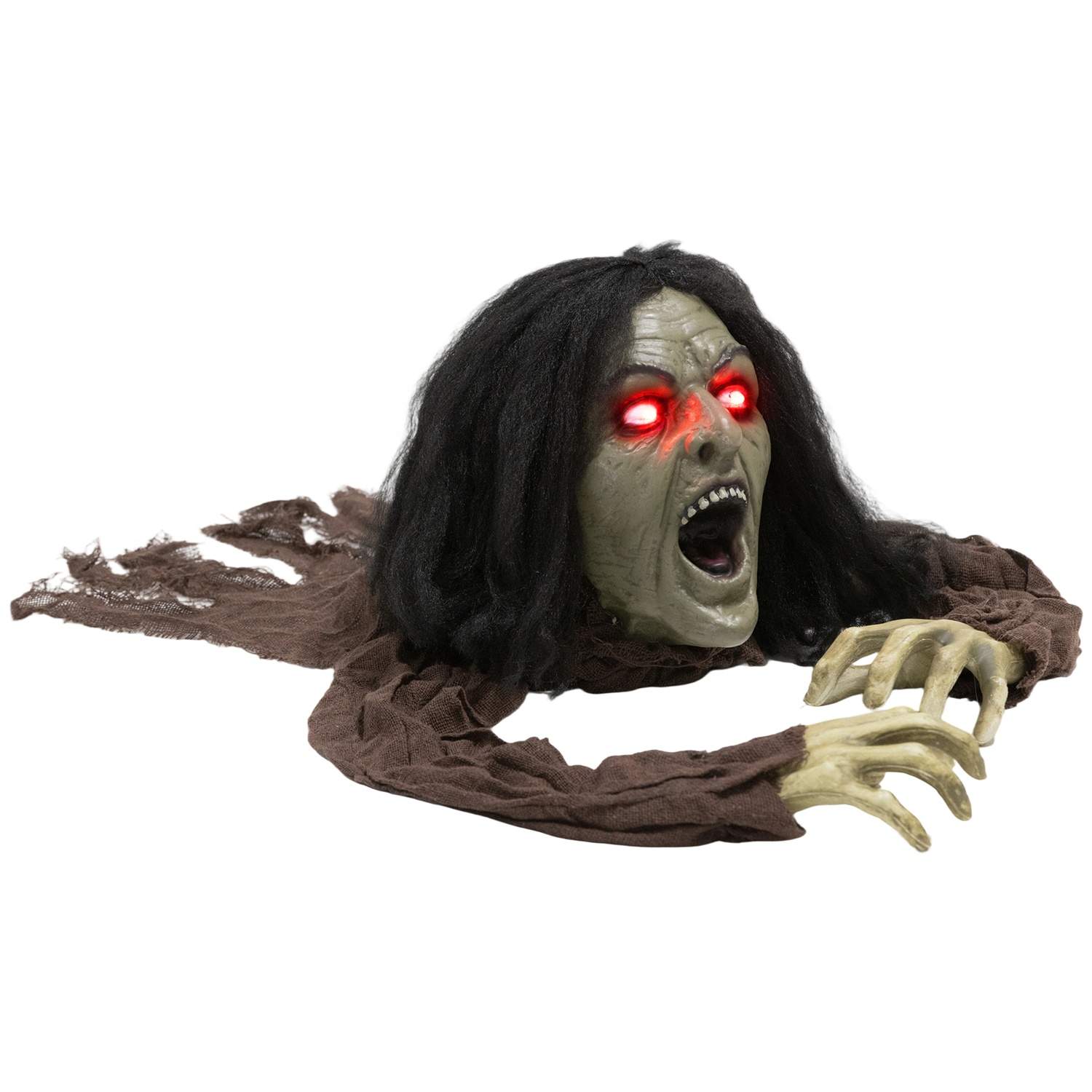 Krybende zombiedekoration til Halloween, lys og lyde