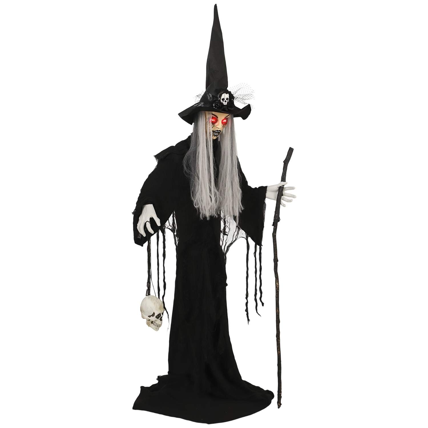 Halloween-heksedekoration, 170 cm, LED-lys og lyd