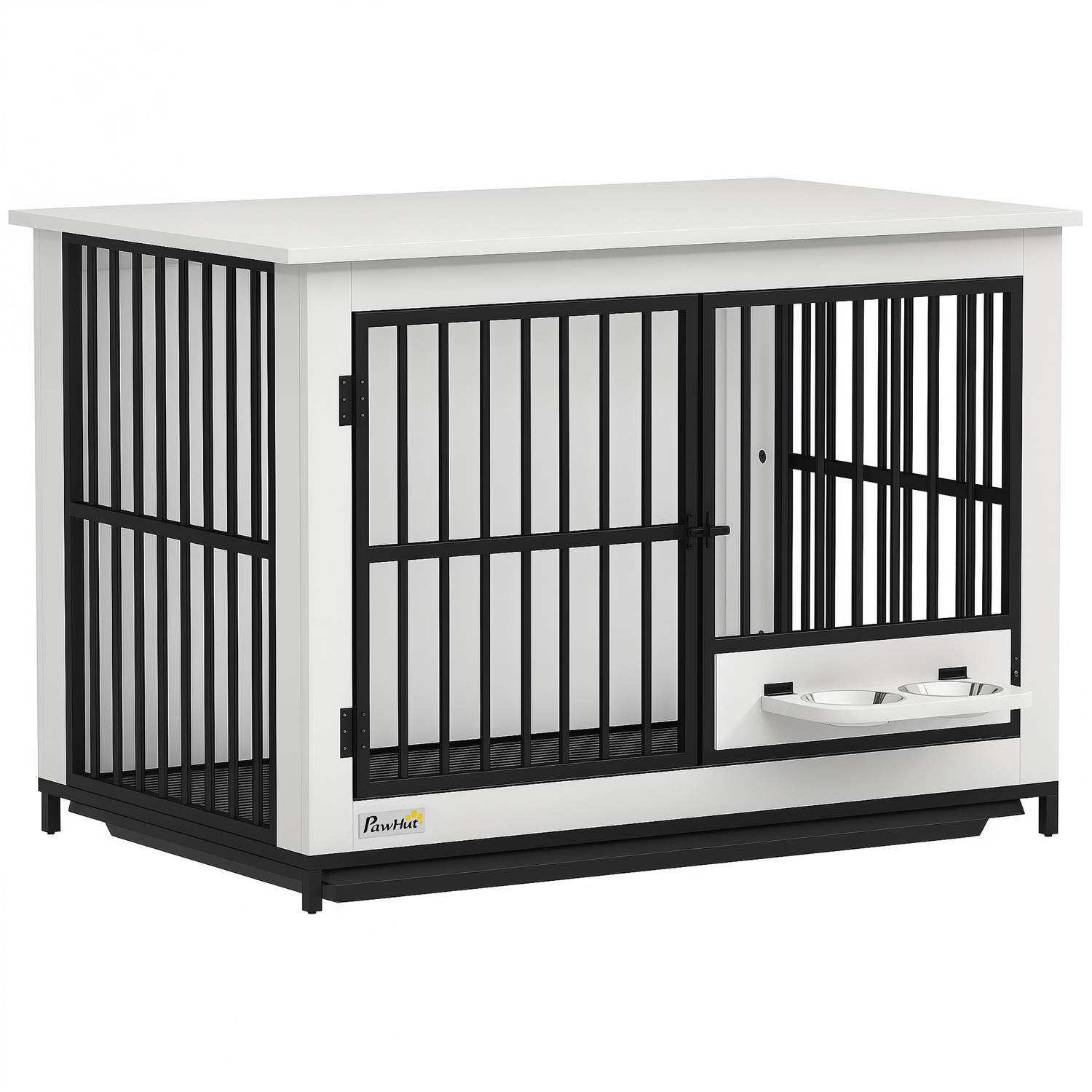 Stor hundebur, nem adgang, aflåselig, drejelig skålholder