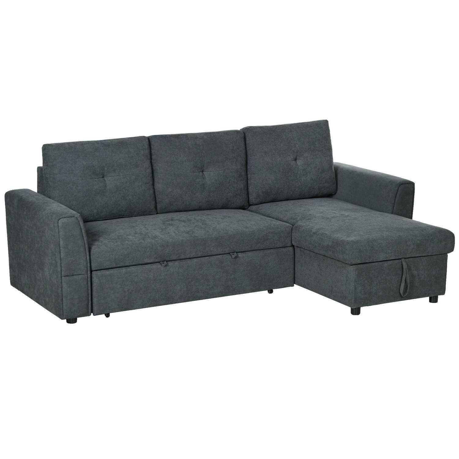 Mørkegrå sovesofa med chaiselong, 3-personers konvertibel