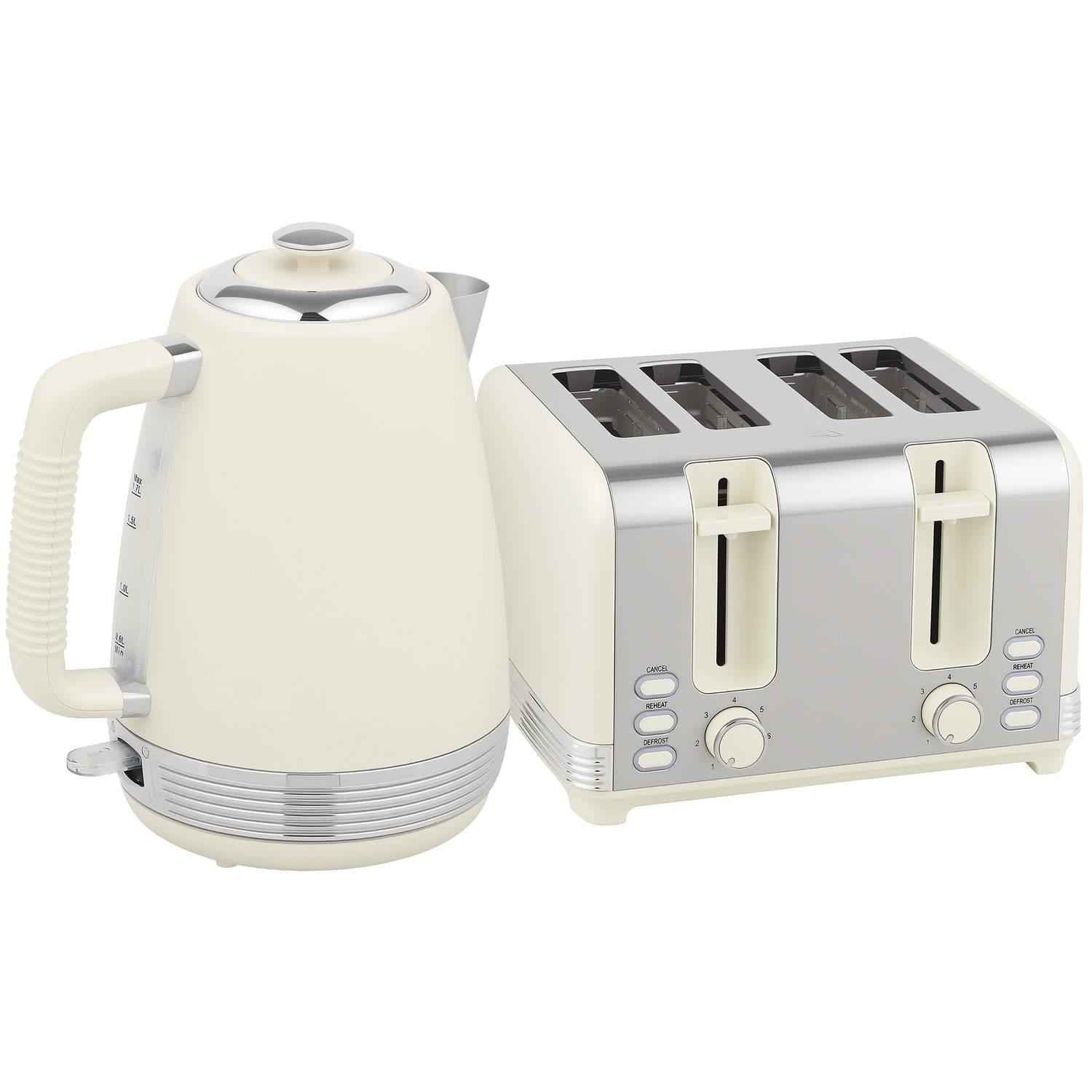 Elkedel- og brødristersæt, 1,7 l, 2200 W, 4 åbninger, 7 bruningsniveauer