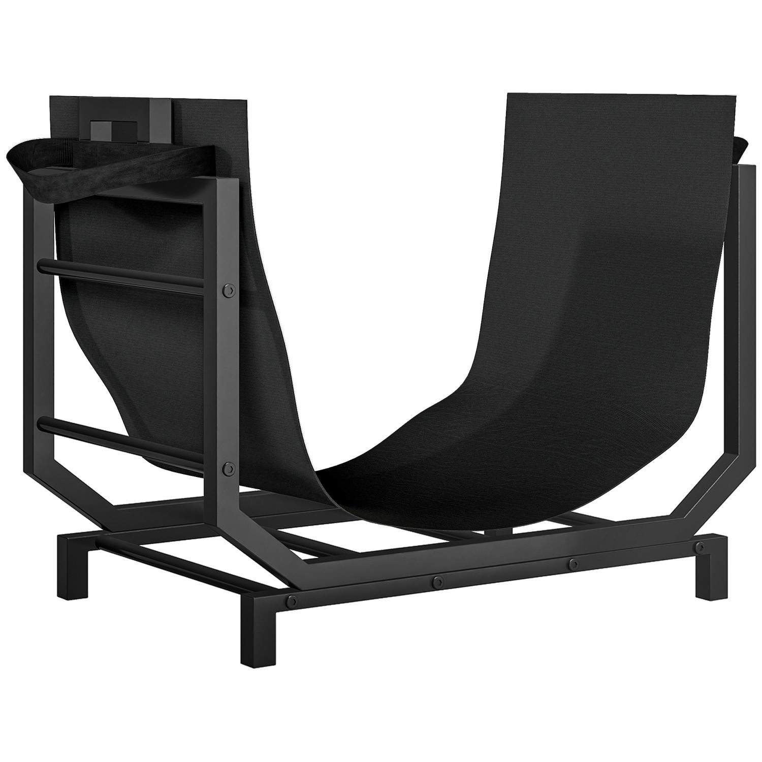 Brændehylde med bærepose, metal, sort, 53x33x43 cm