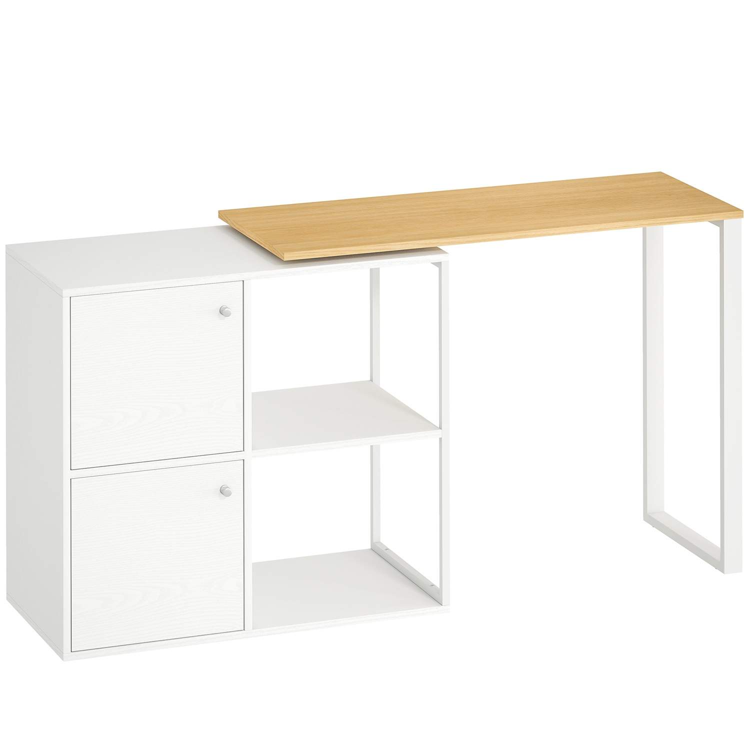 L-formet skrivebord, roterende hjørne med opbevaringsskabe, 150x40x75 cm, hvid