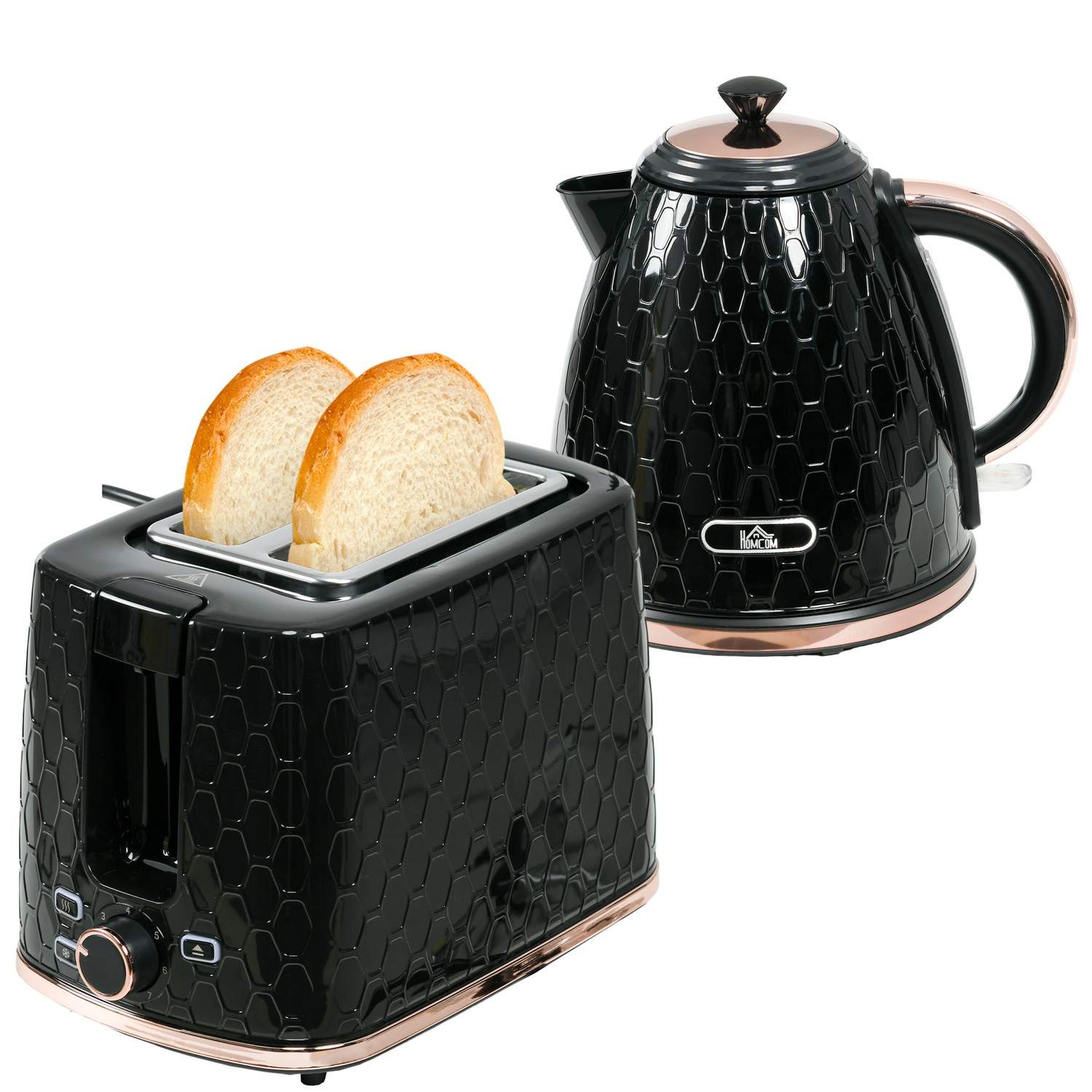 Elkedel- og brødristersæt, 1,7L, Multifunktion, LED-display, Sort