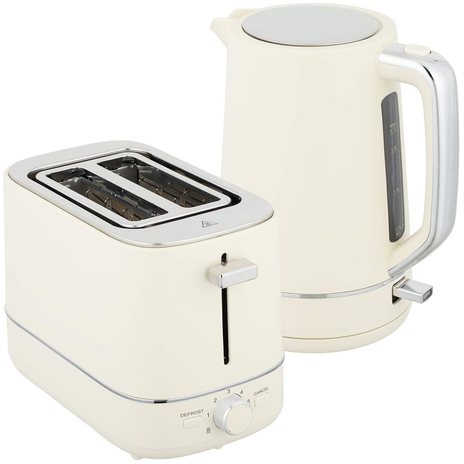 Elkedel- og brødristersæt, 1,7 l, 6 bruningsniveauer, beige