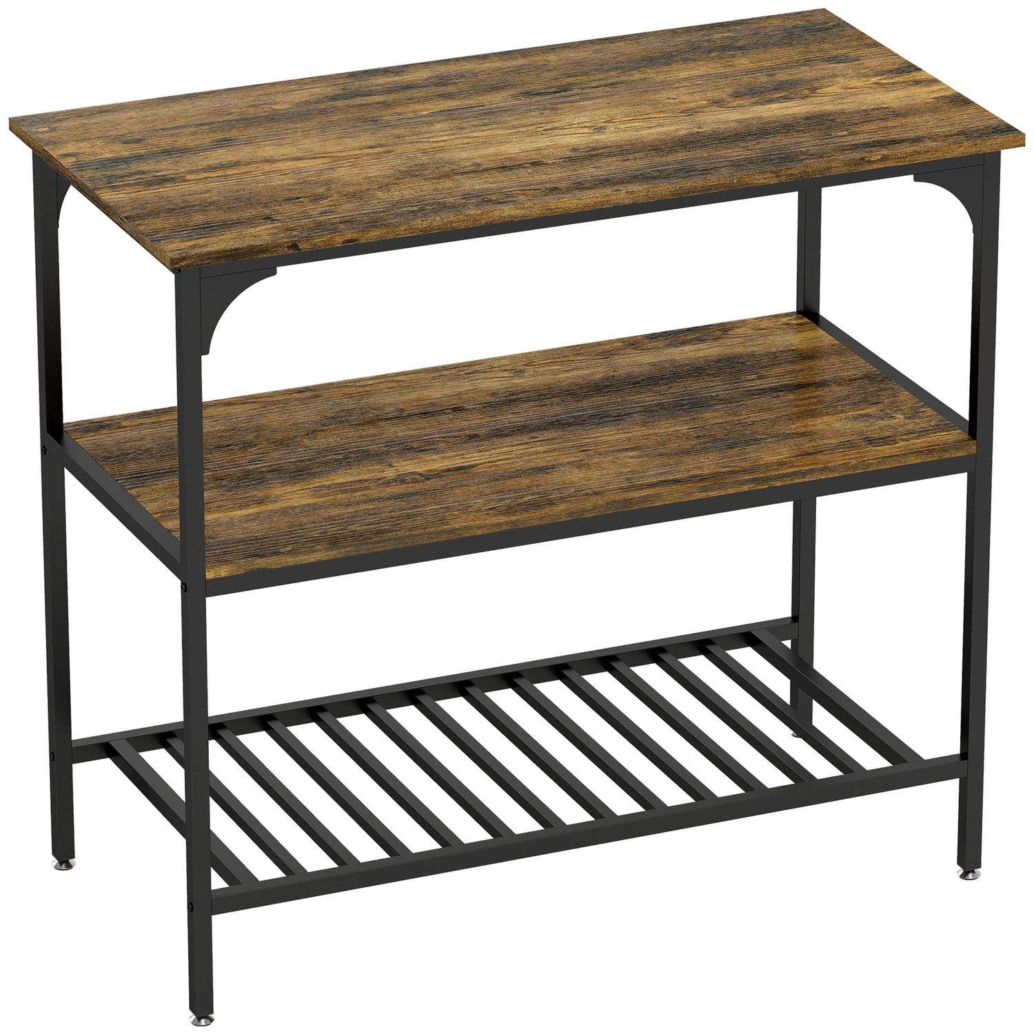 3-lags køkkenreol, stålramme, rustik brun og sort