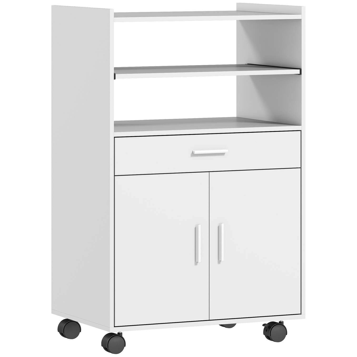 Mikrobølgeovnsskab med skuffe og hjul, hvid