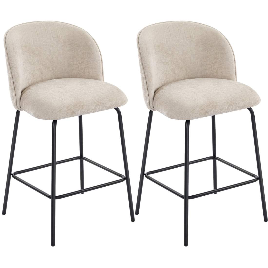 Barstolar Set om 2, Ryggstöd och Fotstöd, Beige | Hem & Hobby | Pryloteket