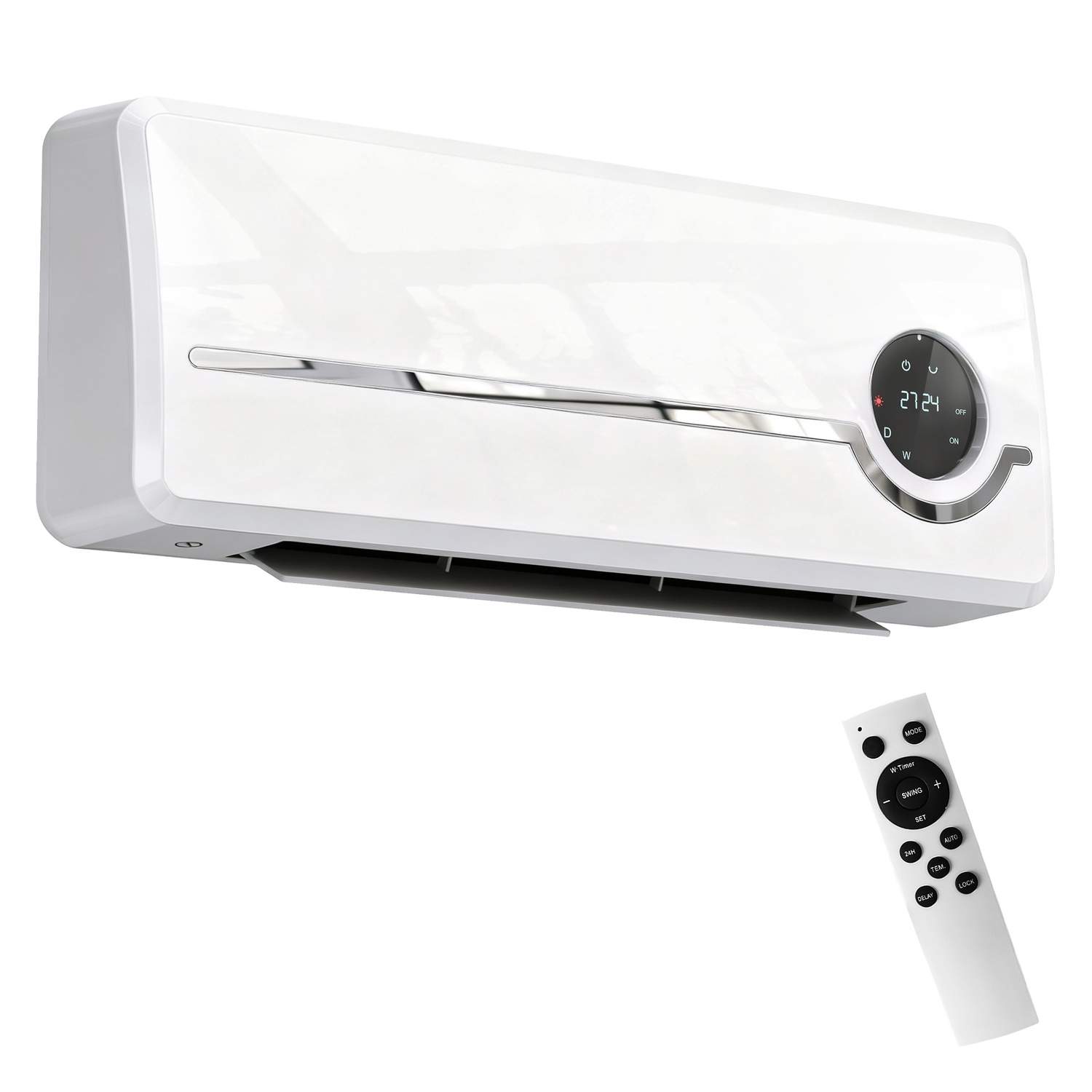 Vægmonteret keramisk varmelegeme, 2000W, fjernbetjening, LED-display