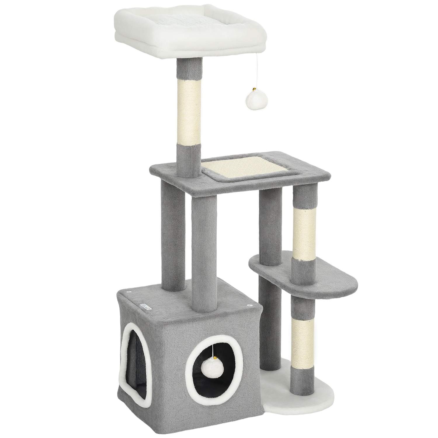 Kattetårn med hule, plysbolde og sisalstolper, 107 cm
