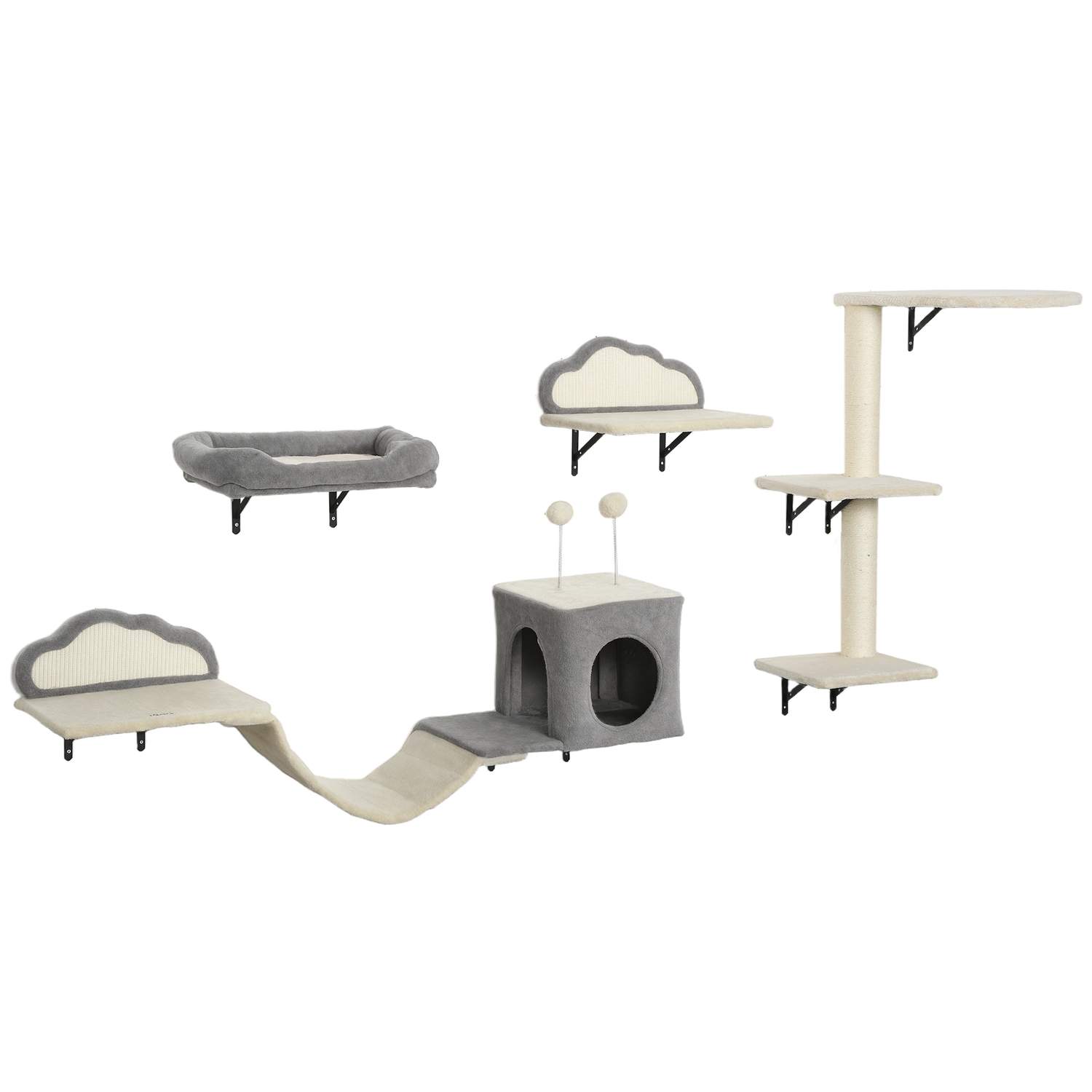 Vægmonteret kradsetræsæt, sisal kradsemåtter, 4 dele