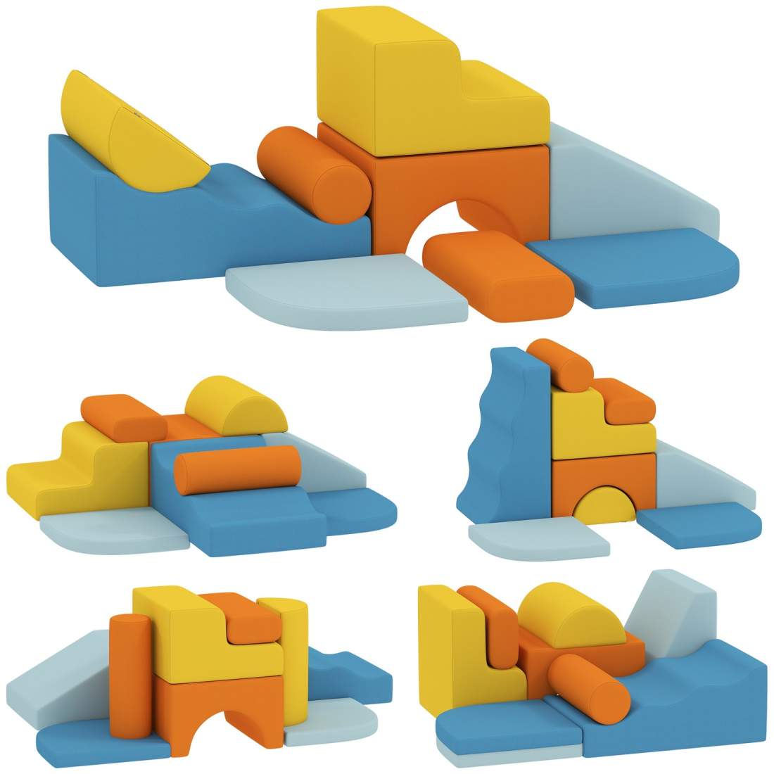 Mjuka skumbyggklossar, 9 delar, färgglatt inomhuslek