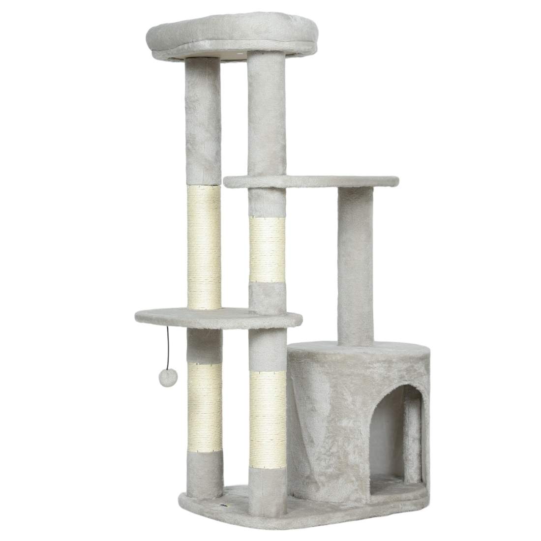 Kattorn 114 cm, Flera nivåer med sisalstolpar, Ljusgrå | Hem & Hobby | Pryloteket